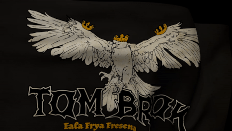 Gif mit Design im Metal-Band-Stil mit Bezug auf das Wappen der Tom Brok, genutzt für Print-on-Demand-Produkte