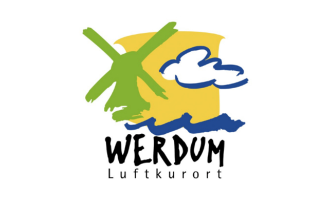Logo mit grüner Mühle und einer blauen Welle sowie Umrisse einer Wolke